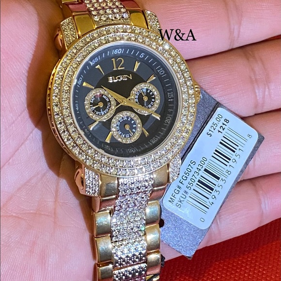 New With Box Men’s Elgin FG507S Gold Tone Watch with Date-Day-24 hours Subdial - Picture 6 of 7